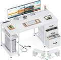 51 Inch Computer Desk with Drawers & USB Power Outlets - Reversible Home Office Desk with Storage Shelves, Work from