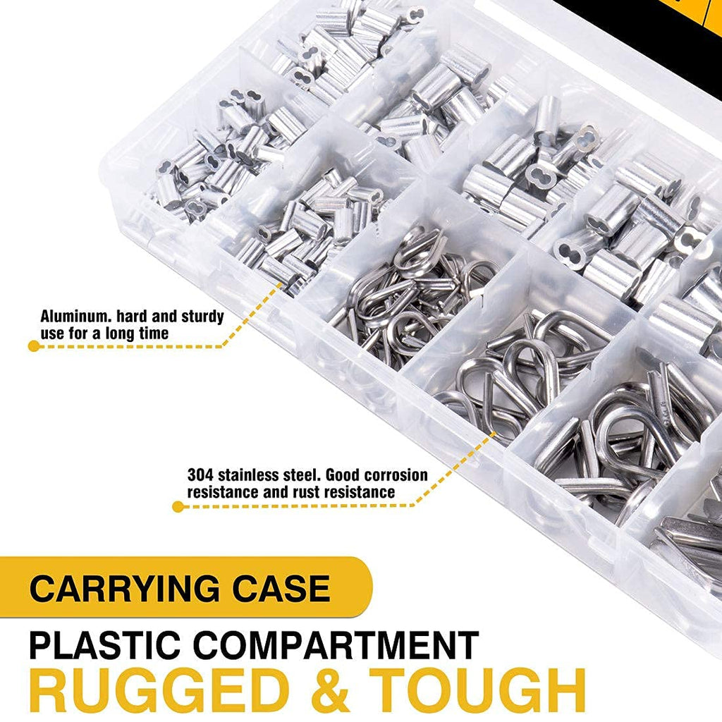 Wire Rope Thimbles Kit, 340PCS Stainless Steel Cable Thimbles