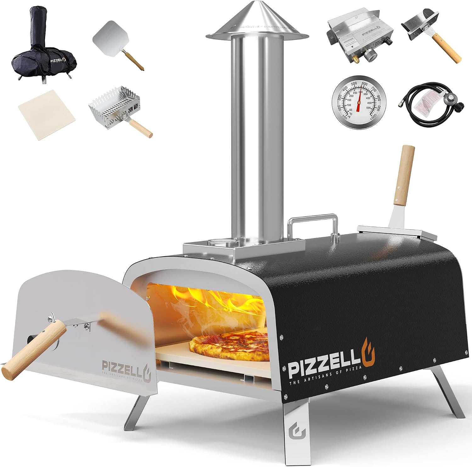 12" Outdoor Pizza Oven, Propane & Wood Fired Steel Pizza Grill