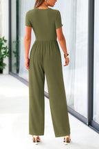 Women's Short Sleeve Wide Leg One Piece Jumpsuit