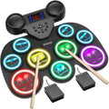 Electronic Drum Set with 7-Color LED Light Show on Strike, 9-Pad Electric Drums Set Bluetooth MIDI Support