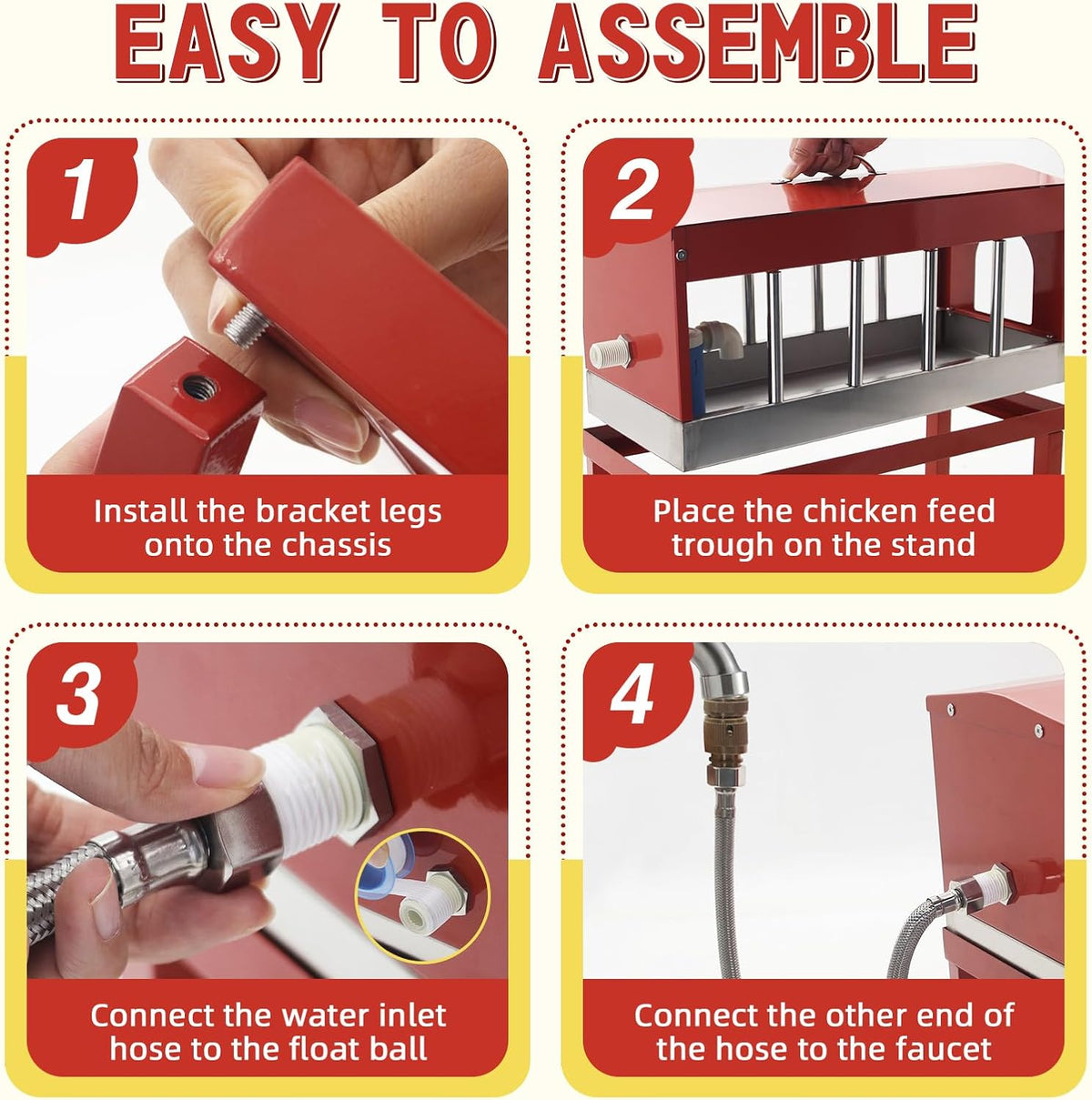 Automatic Chicken Waterer, Multi-Side Drinking Holes and Detachable Legs