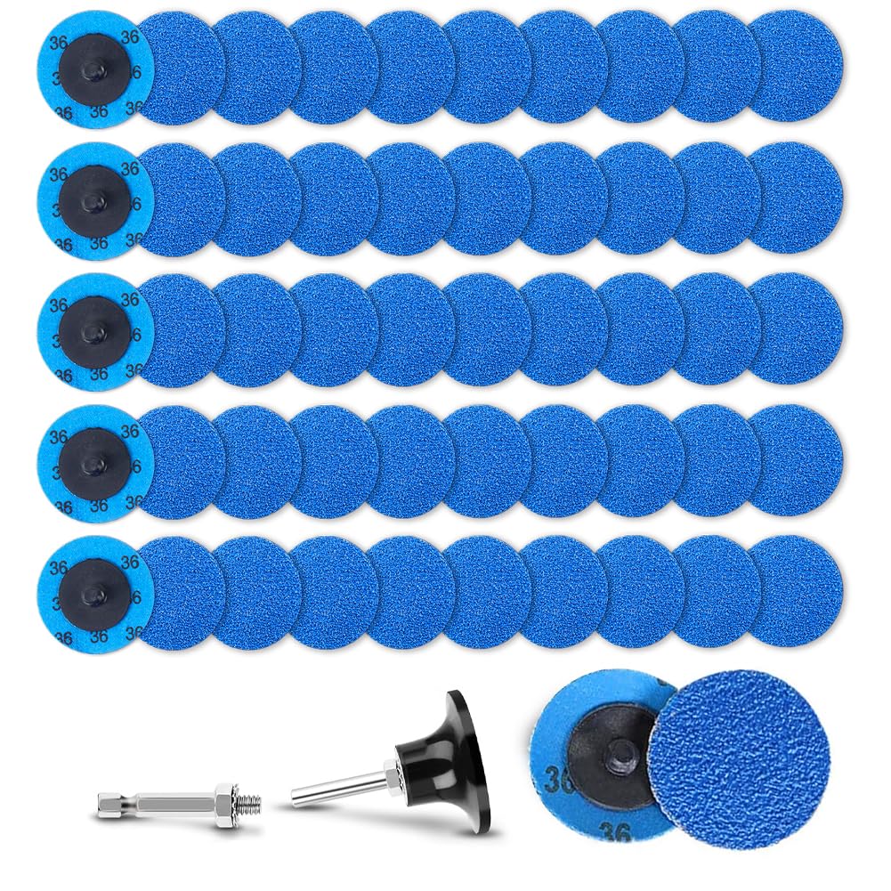 50Pcs 2 inch R-Type Quick Change Zirconia Surface Conditioning Sanding Discs Set 36 Grit with Adapter & Backing Pad