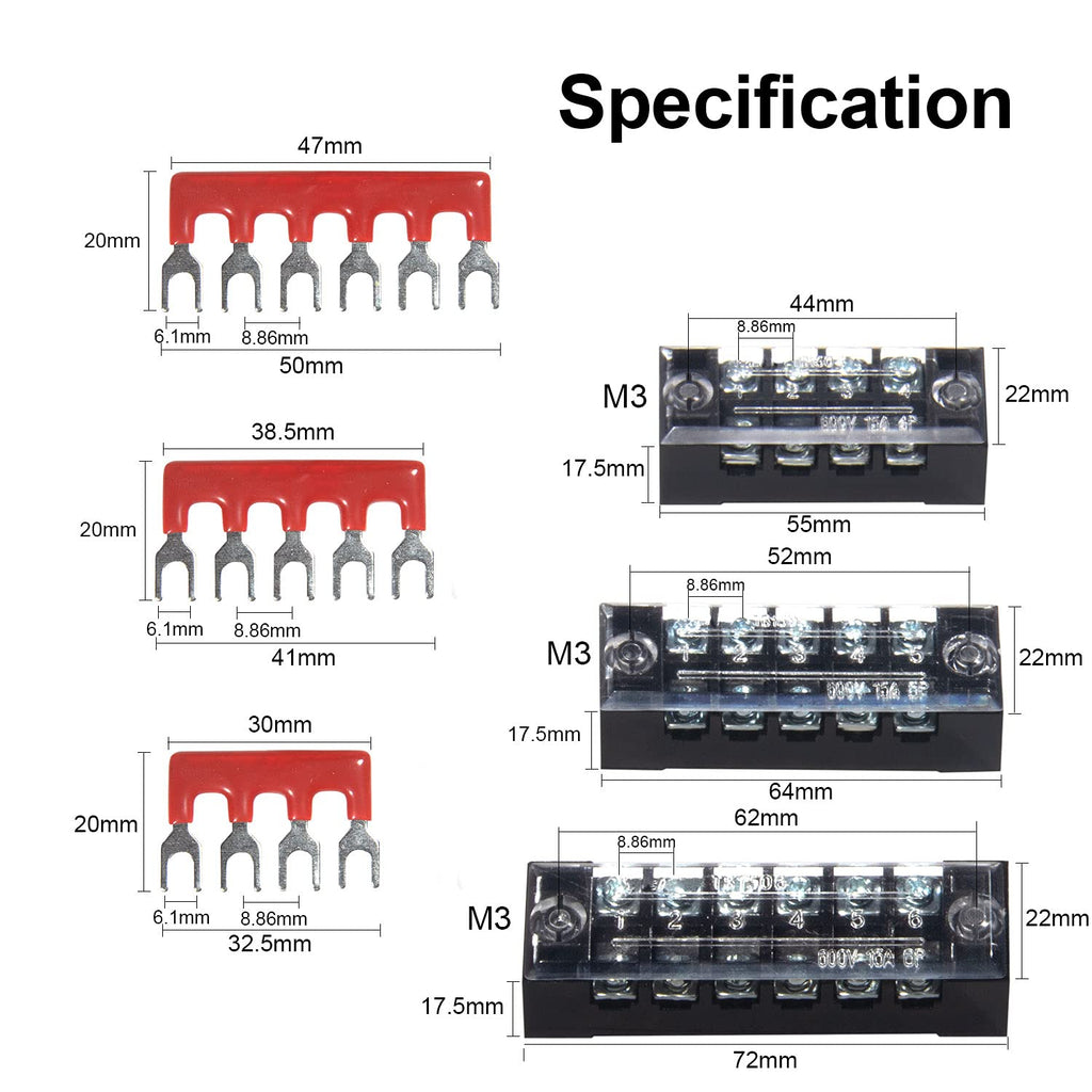 Terminal Block, 4/5/6 Circuits 600V 15A Dual Row Screw Terminal Strip 6 Set