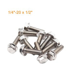 20pcs 1/4"-20 x 1/2" Serrated Flanged Hex Bolts Flange Hexagon Screws, Stainless Steel 18-8 (304), Plain Finish