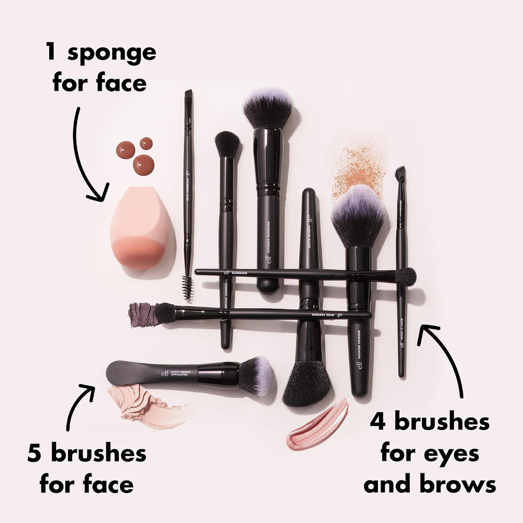 Ten Out Of Ten Brush Set, 10 Piece Brush Kit, Brushes For Face Makeup, Eyes, Brows & More, Made With Synthetic
