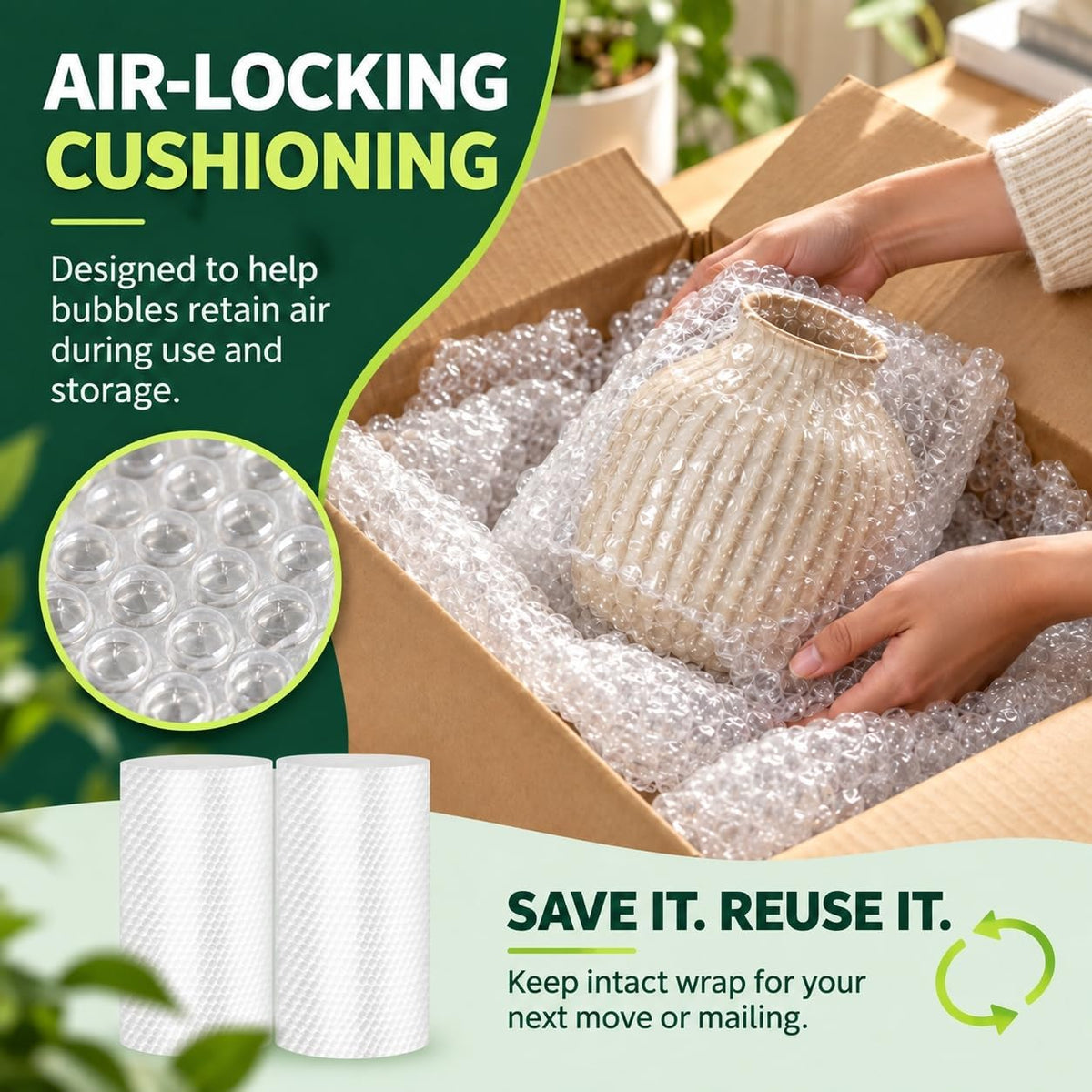 Rolls 16"x394" Nylon Bubble Cushioning Wrap, Lightweight, Fragile Packing