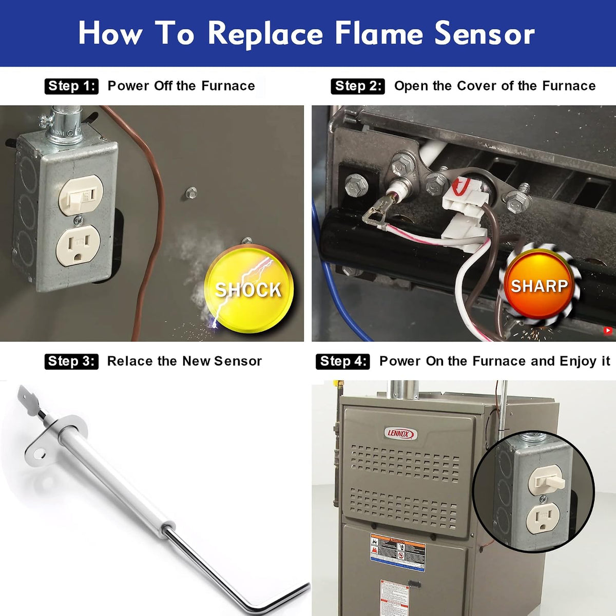 2 Pack 69W43 Furnace Flame Sensor Replacement for Lennox