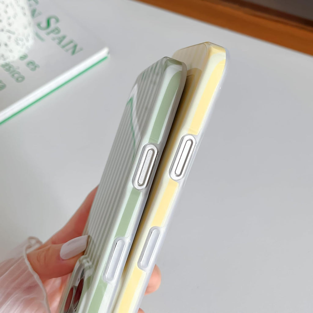 for iPhone 16 Pro Case Cute Striped Phone Case Soft TPU Slim Shockproof Phone Cover for Women Girls, Pink and Yellow
