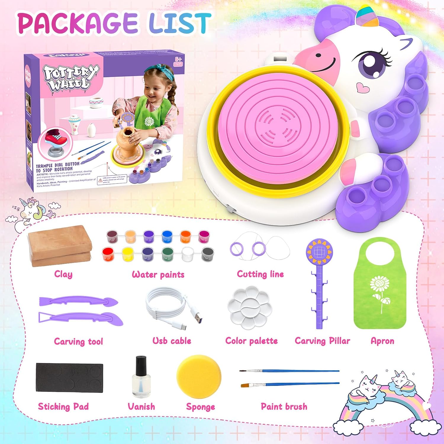 Pottery Wheel for Kids, Arts and Crafts for Kids Ages 8-12, Complete Pottery Painting Craft Kit with Clay, Art