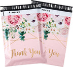 Poly Mailers Shipping Bags Thank You Notes Flowers Surrounded 3 Mil Heavy Duty Self Seal Mailing Envelopes - Pink, 12