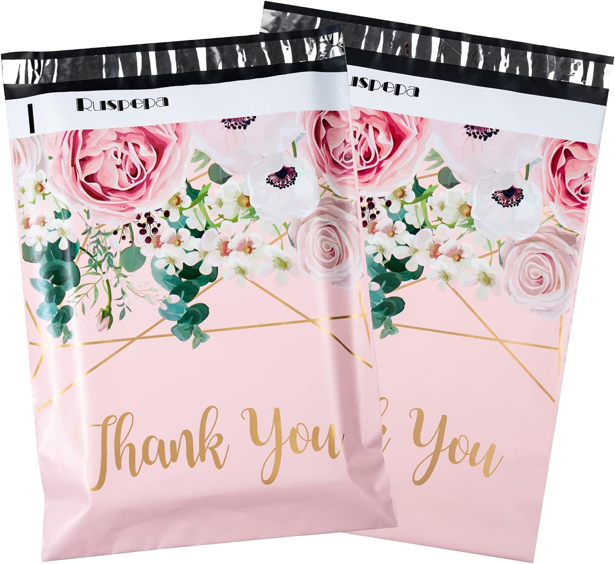 Poly Mailers Shipping Bags Thank You Notes Flowers Surrounded 3 Mil Heavy Duty Self Seal Mailing Envelopes - Pink, 12