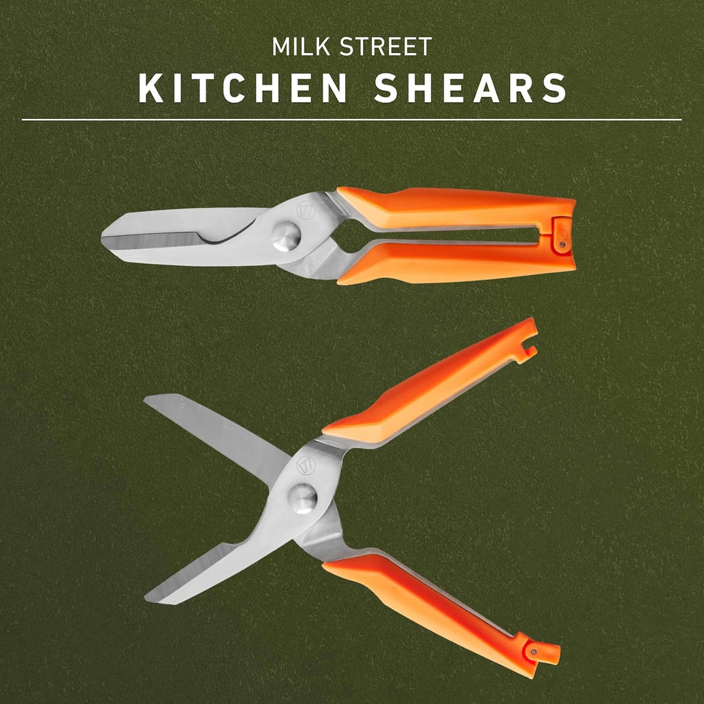 Milk Street Kitchen Shears, 3" German Steel Blade, Bone Notch, Spring-Loaded, Orange Handles