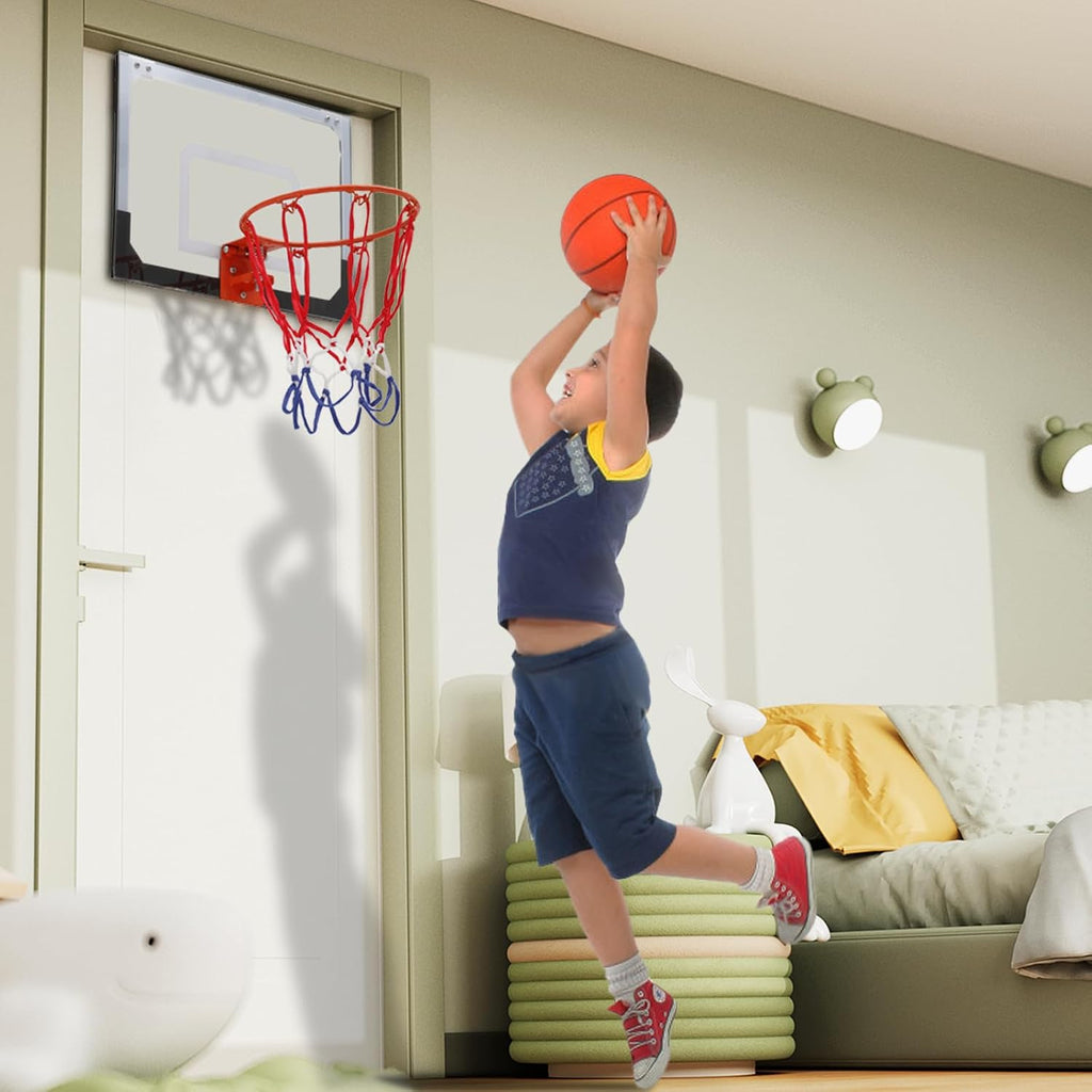 Mini Basketball Hoop Indoor, Over The Door Small Basketball Hoop Backboard with 1 Balls and Pump for Youth and Adults