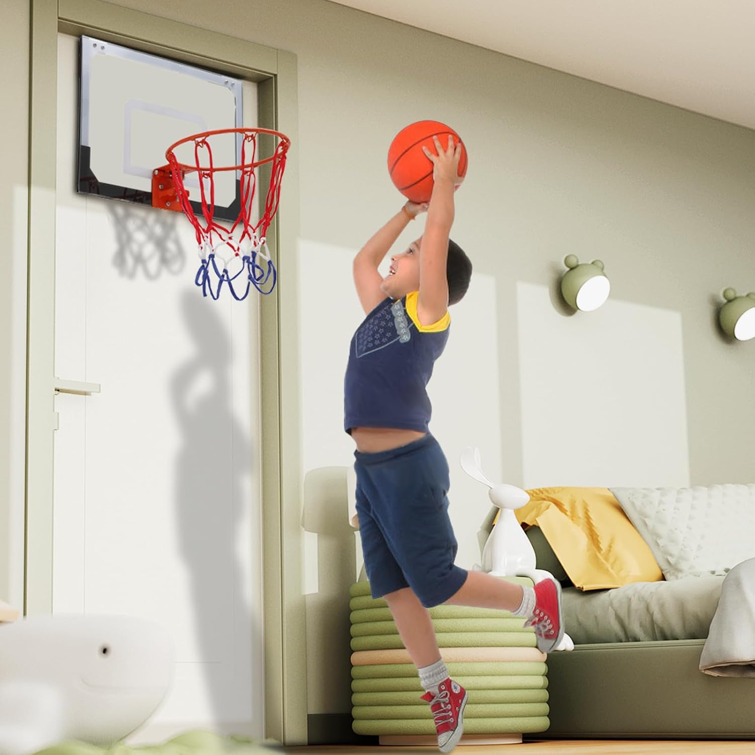 Mini Basketball Hoop Indoor, Over The Door Small Basketball Hoop Backboard with 1 Balls and Pump for Youth and Adults