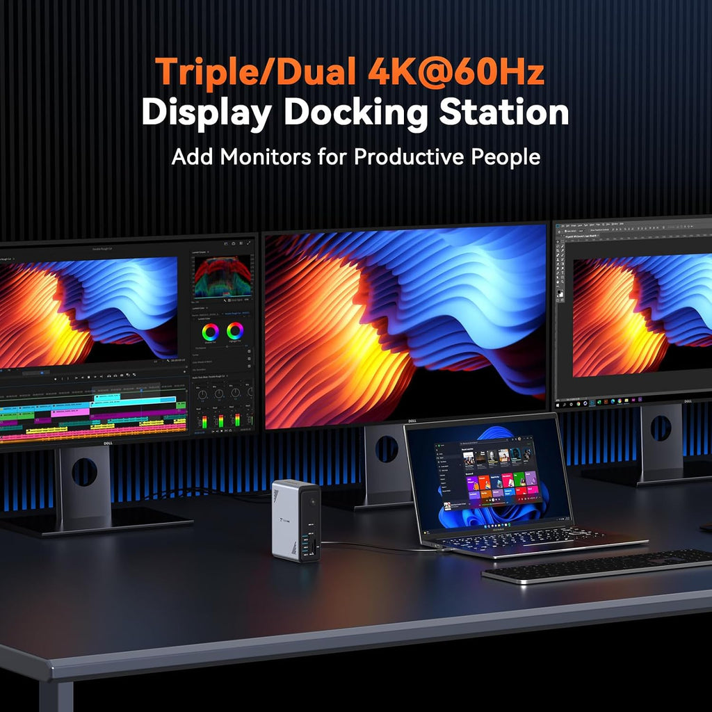 18 in 1 Laptop Docking Station 3 Monitors,Triple 4K HDMI,9 USB C/A | Docking Station with 3HDMI,Ethernet,PD 3.0,Fits