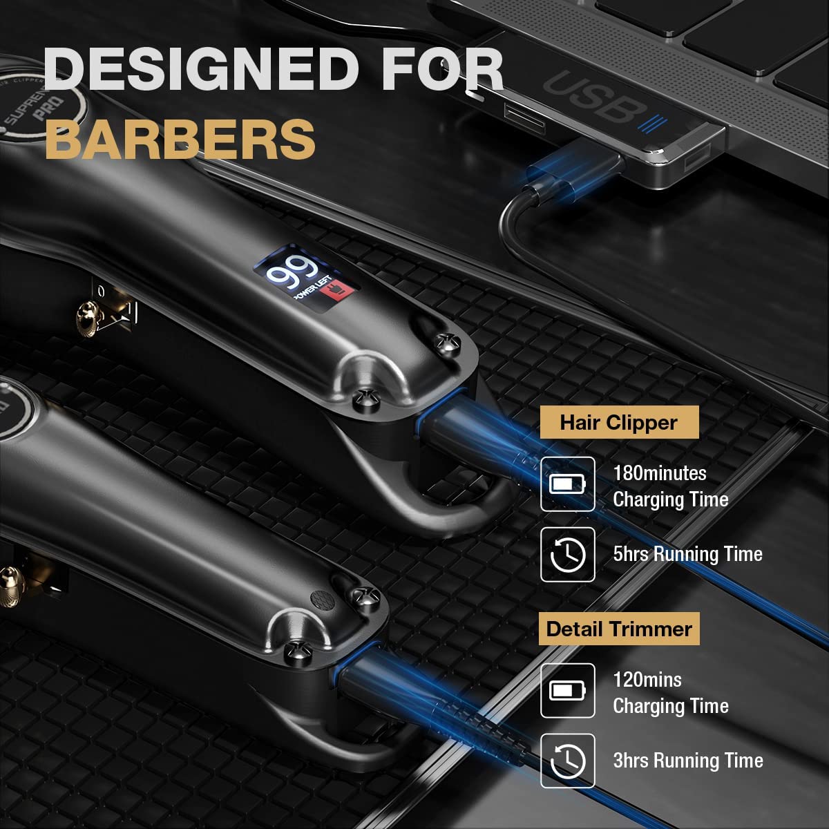 PRO Professional Hair Clippers for Men- Hair Cutting Kit & Zero Gap T-Blade Trimmer Combo- Cordless Barber Clipper