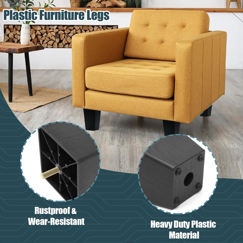 4 Inch Plastic Table Legs, Black Couch Leg, 4 Pcs