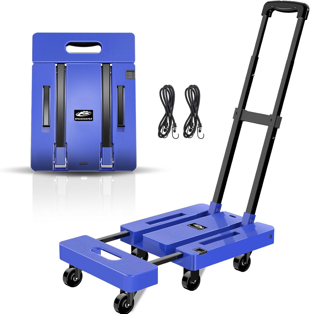 Folding Hand Truck, 500 LB Capacity Luggage Cart, Portable Folding Dolly with 6 Wheels and 2 Elastic Ropes for