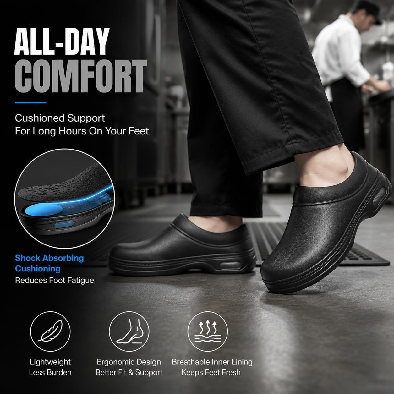 Chef Shoes for Men Women, Non Slip Work Shoes, Waterproof Kitchen Clogs, Slip Resistant Oil Resistant EVA Work Clogs