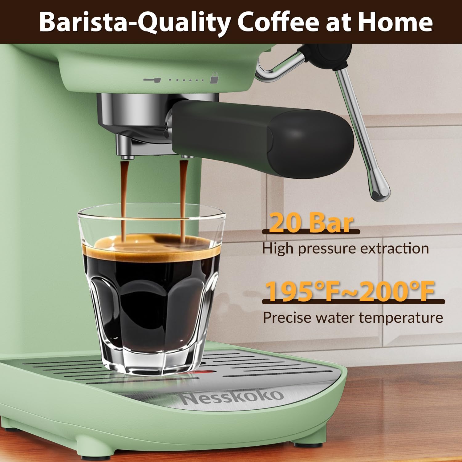 Espresso Machine with Steam Milk Frother Semi Automatic 20 Bar Compact Green with Touch Screen for home Cafetera