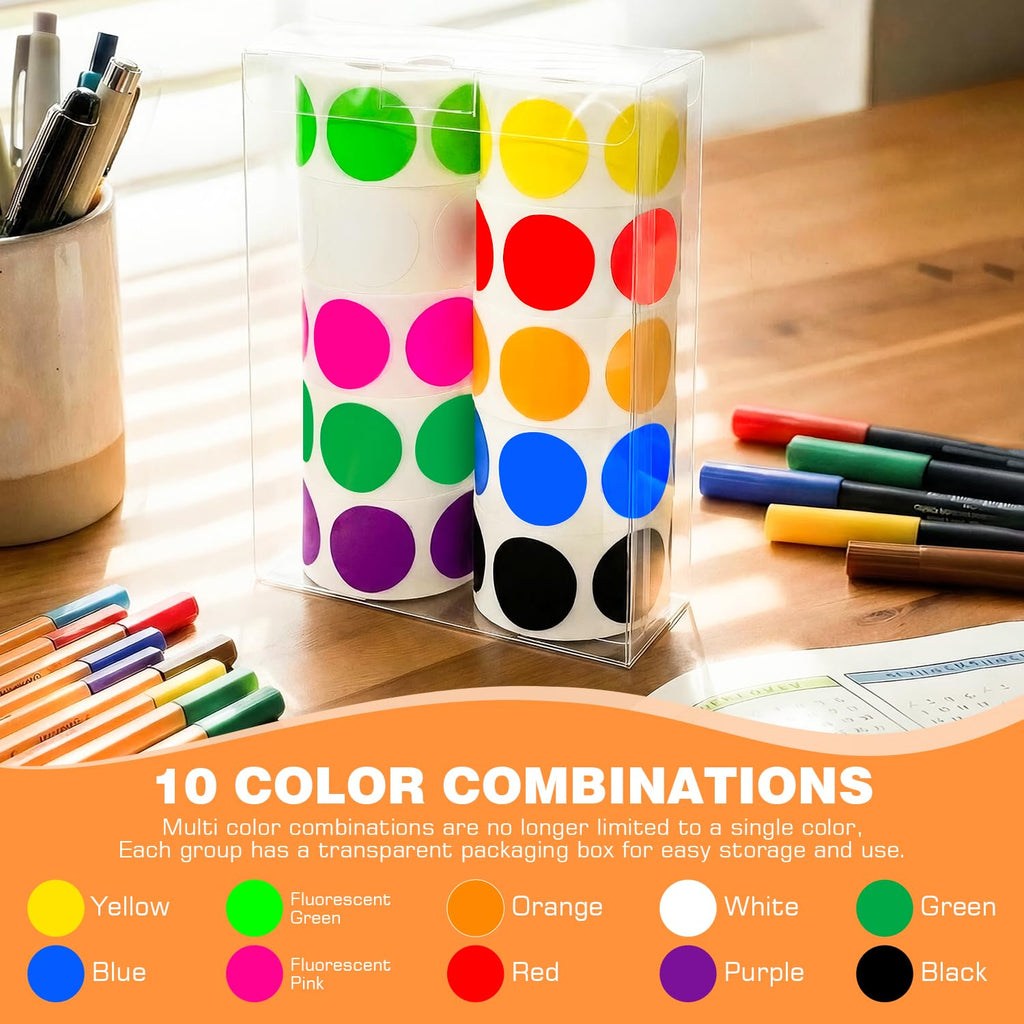 1 Inch 10 Colored Dot Stickers, 5000PCS Round Sticker Label Dots