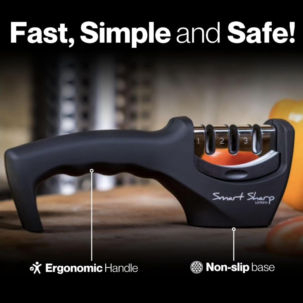 Knife Sharpener 'Smart Sharp' - Professional 3 Stage Manual Sharpener for Sharpening Kitchen Knives - Ceramic Stone