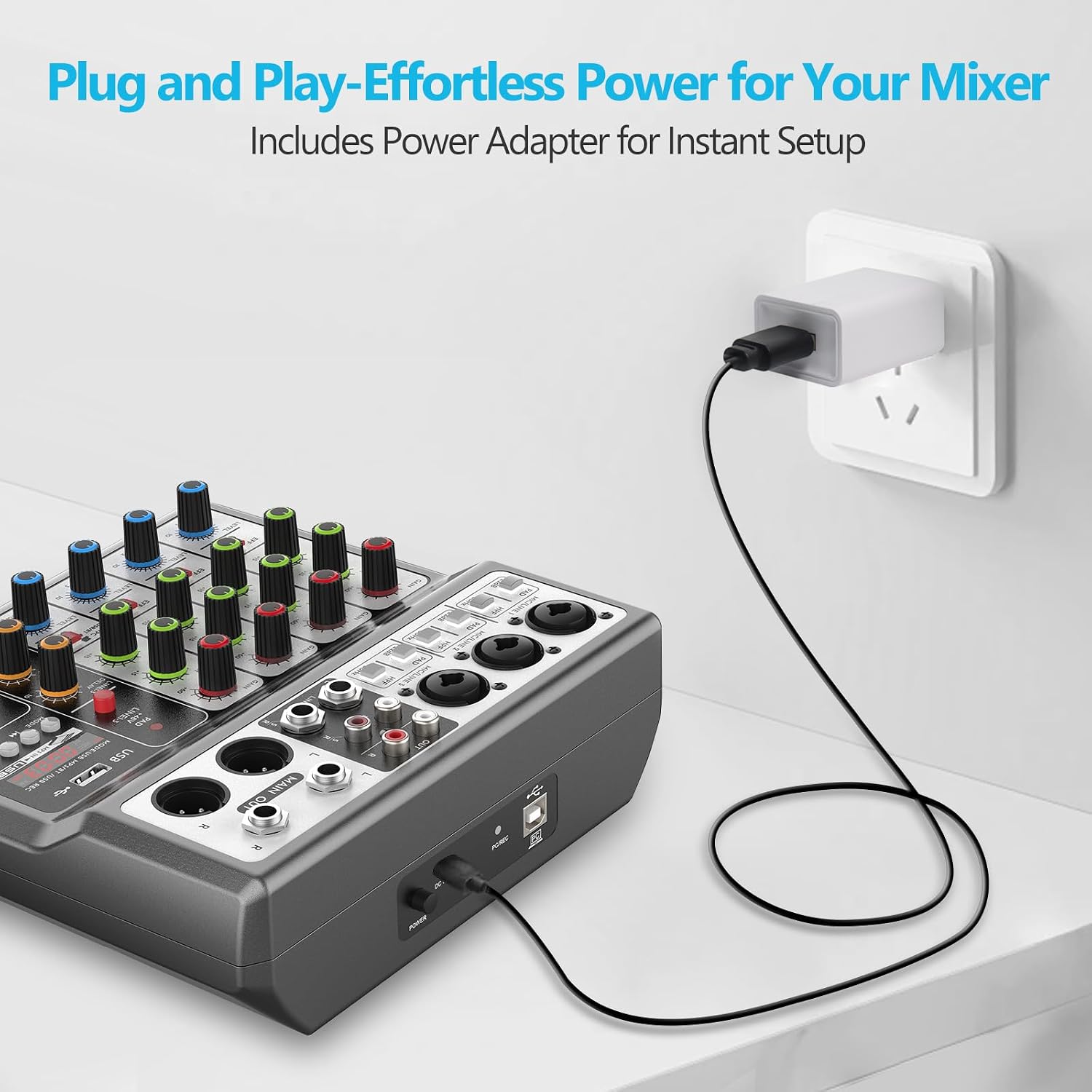 5 Channel Audio Mixer, Built-in PC Recording Interface Sound Board | 48V Phantom Power, Bluetooth&USB Playback, Echo