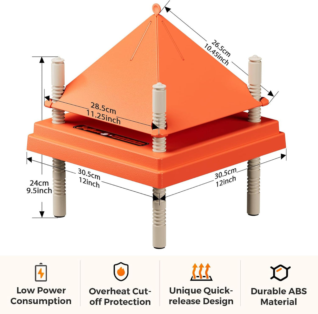 Large Chick Brooder Heating Plate 12" x 12" with Anti-Roosting Cone, Stepless Adjustable Height for Up to 25 Chicks