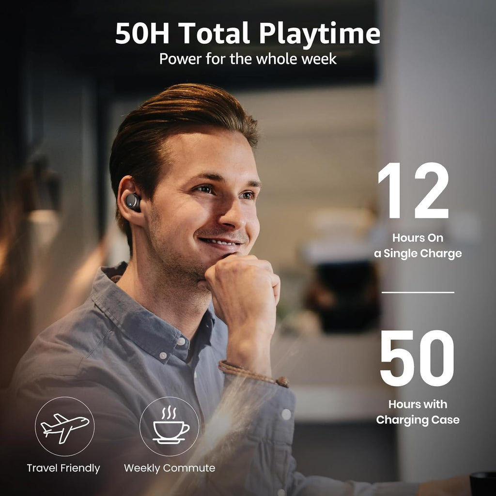 T6 Wireless Earbuds, Bluetooth Ear Buds, Stereo Sound in Ear Headphones, 50 Hours Playtime, AI Clear Call, Wireless