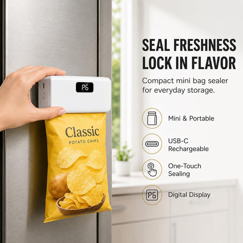 Mini Bag Sealer with Cutter, Rechargeable Heat Sealer, LED Display