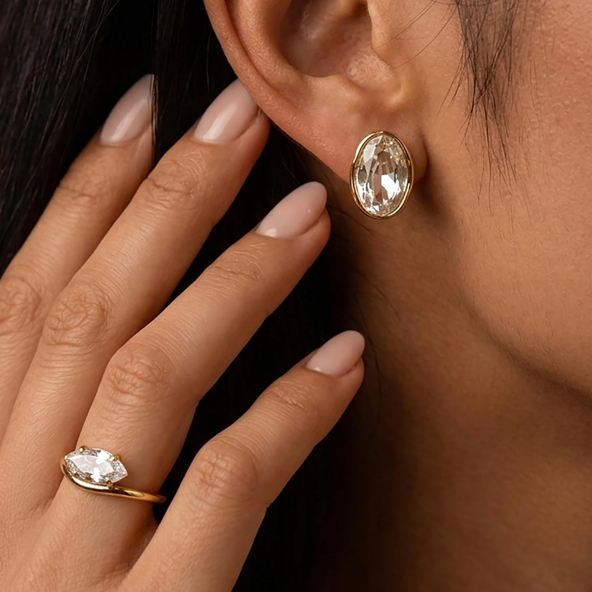 Big Chunky Gold Cubic Zirconia Stud Earrings for Women | Unique Studs Charm Rhinestone Earrings Jewelry