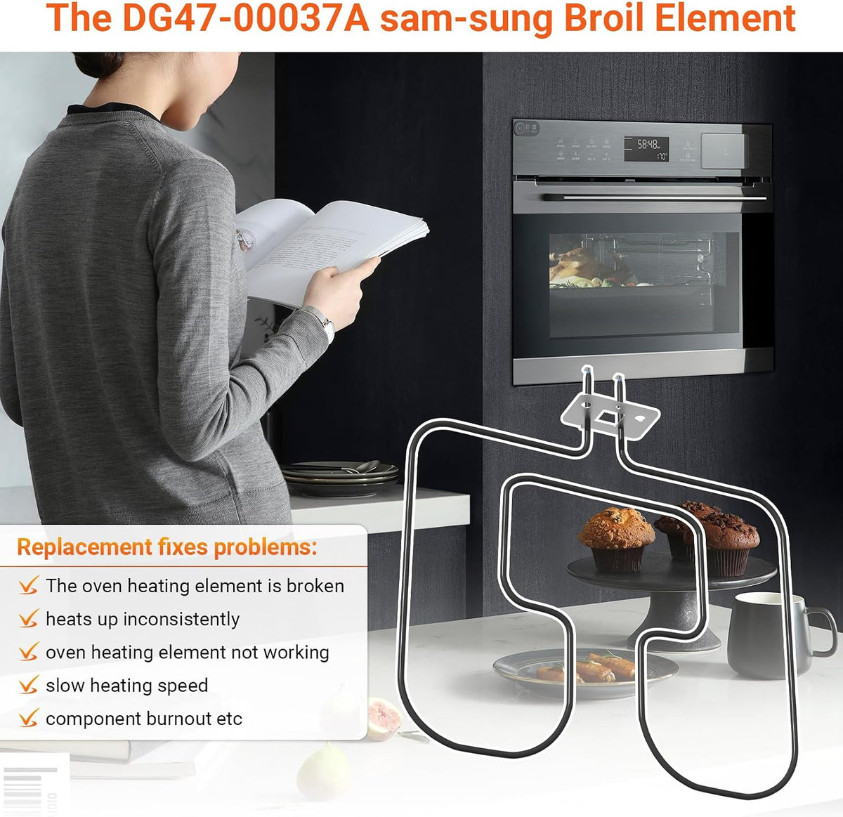 DG47-00037A Range Broil Element fits for Samsung Electric Freestanding