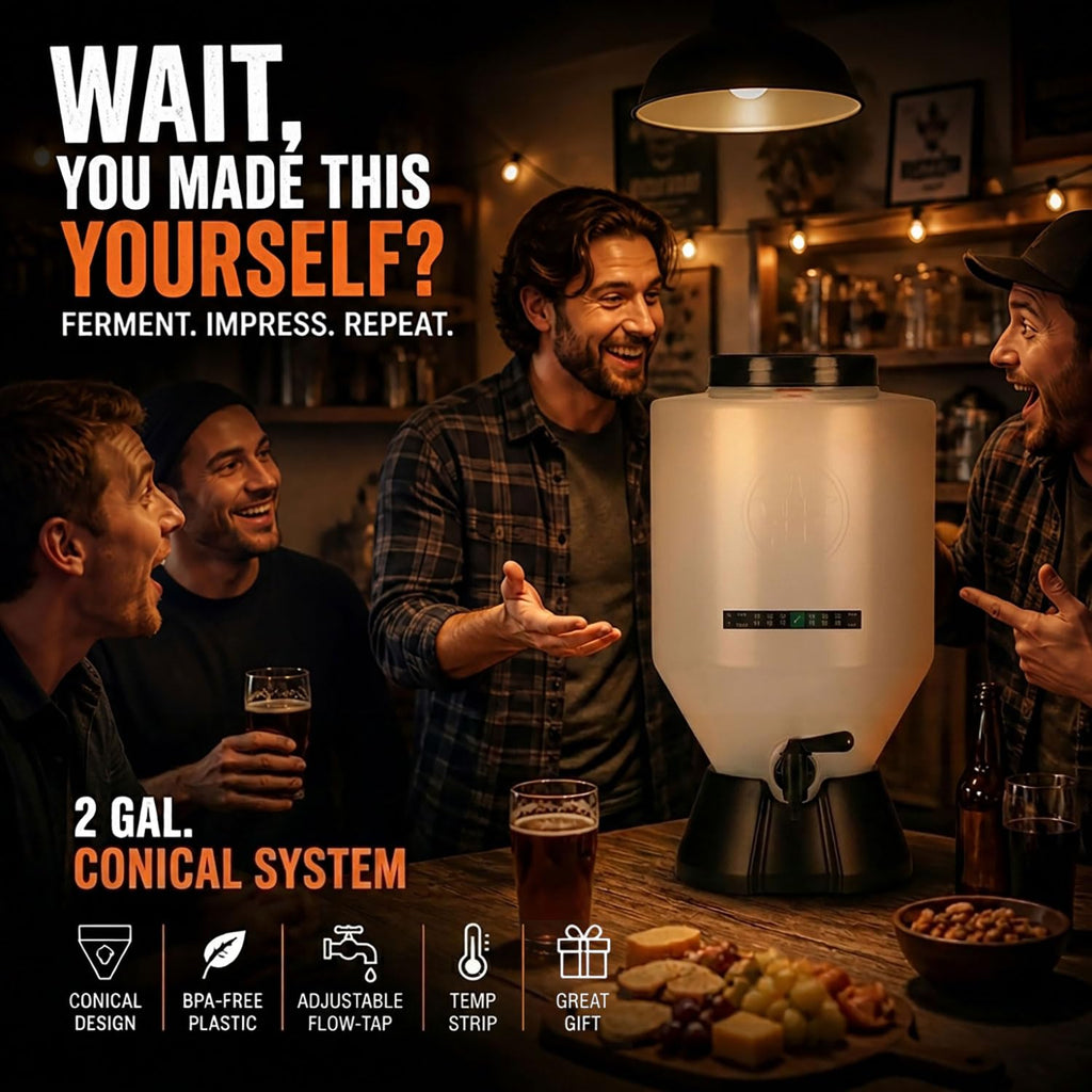Premium Beer Making Kit w/Bottles – NO AIRLOCK OR Siphon Required – Conical Fermenter Eliminates Sediment and Makes