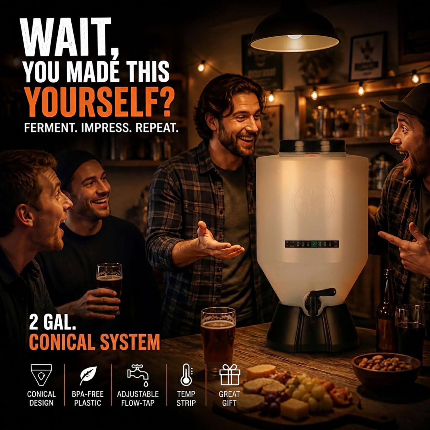 Premium Beer Making Kit w/Bottles – NO AIRLOCK OR Siphon Required – Conical Fermenter Eliminates Sediment and Makes