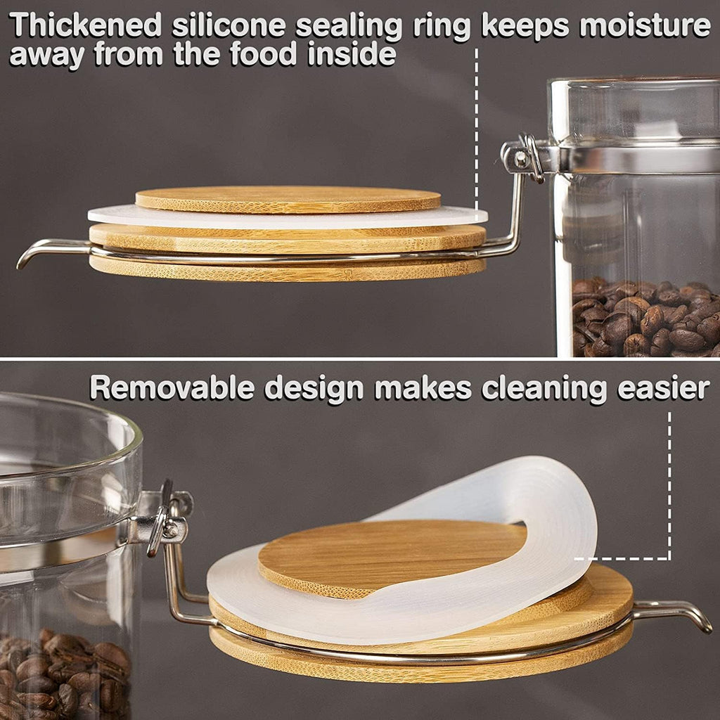 Coffee Container with Shelf: 2P 45OZ Glass Airtight Coffee Holder | Large Capacity Coffee Canister w/Wooden Scoop