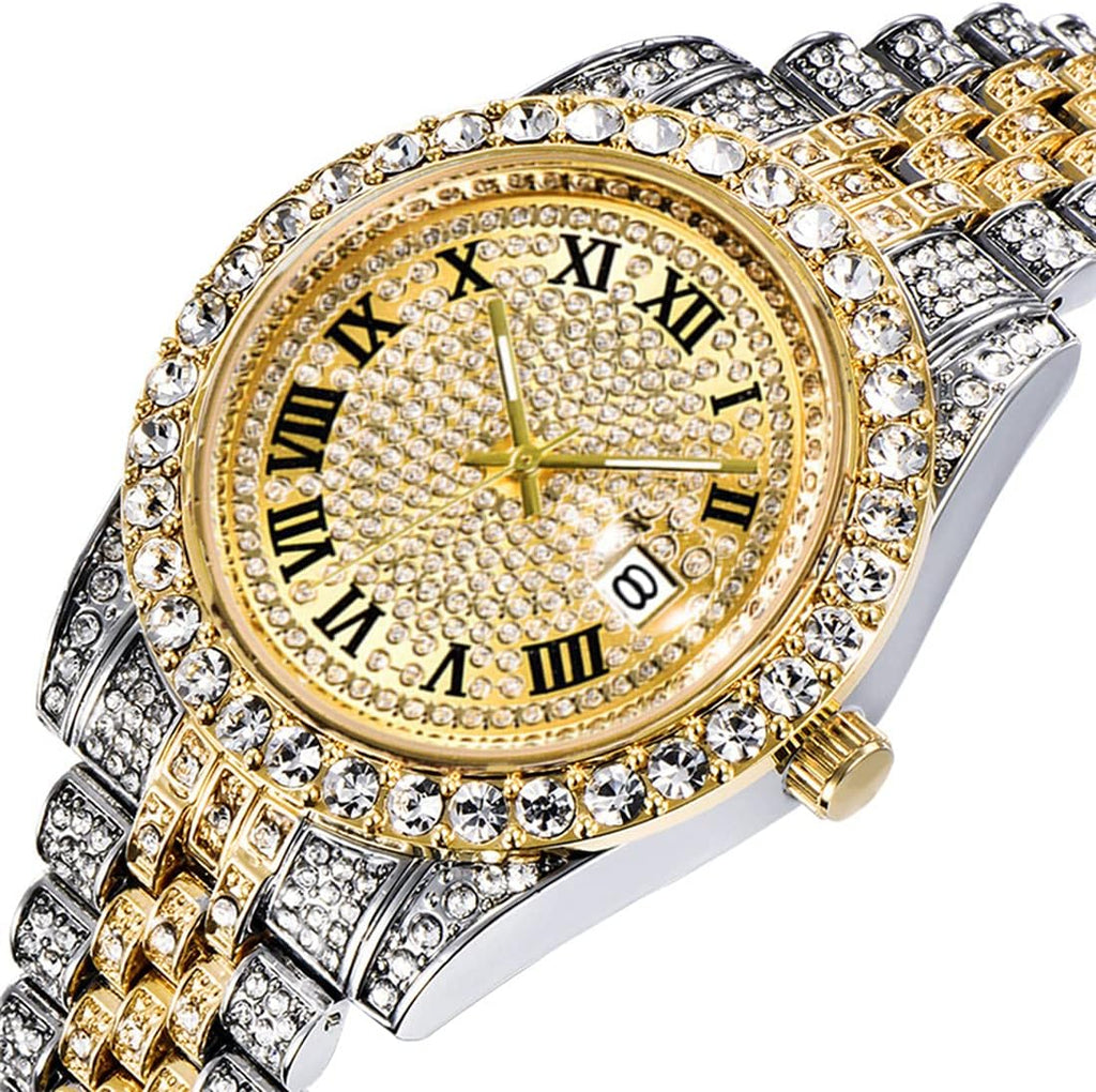 Unisex Crystal Watch Mens Or Womens Diamond Watches Luxury Stainless Steel Iced-Out Bracele Watch