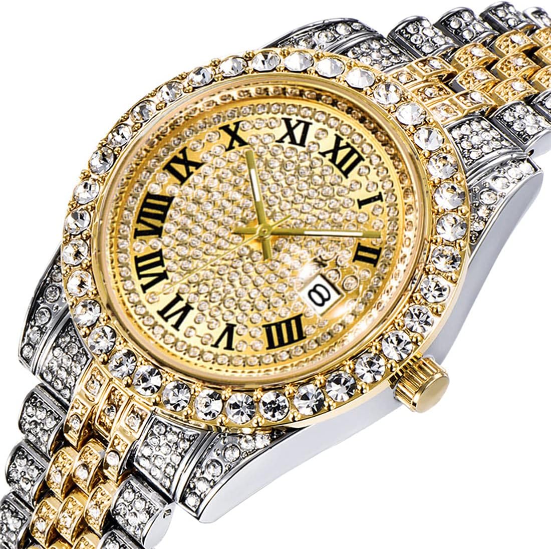 Unisex Crystal Watch Mens Or Womens Diamond Watches Luxury Stainless Steel Iced-Out Bracele Watch