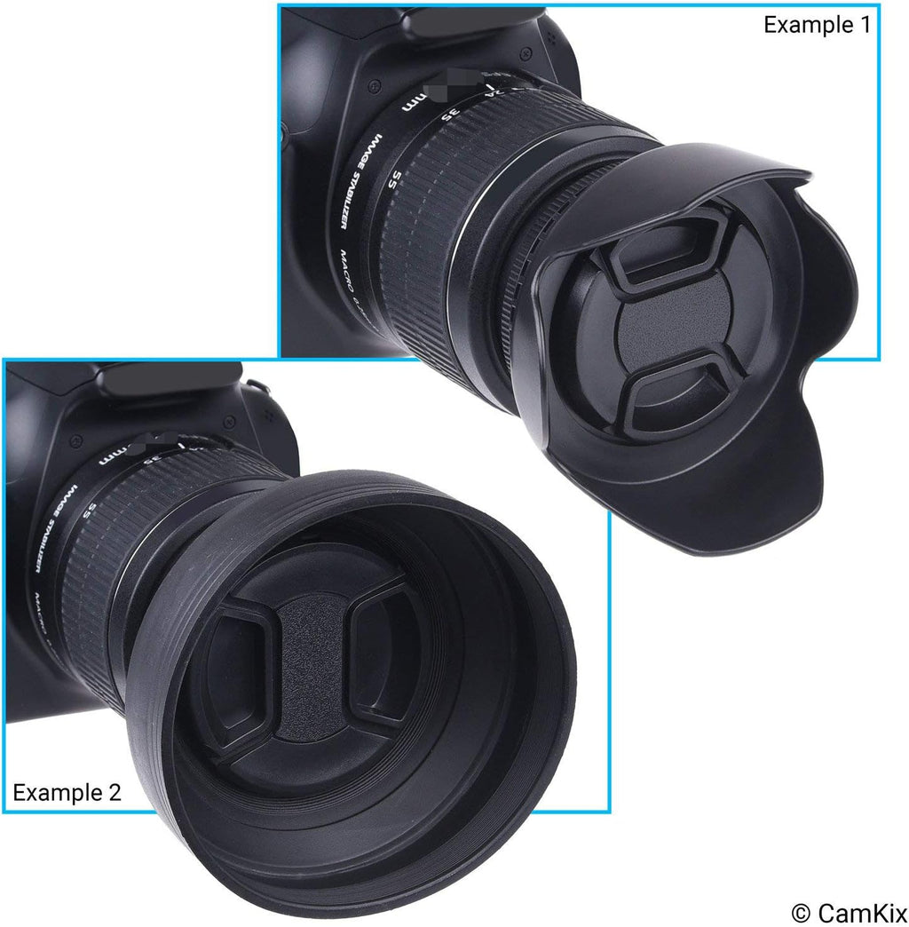 77mm Set of 2 Camera Lens Hoods and 1 Lens Cap - Rubber (Collapsible) + Tulip Flower - Sun Shade/Shield - Reduces