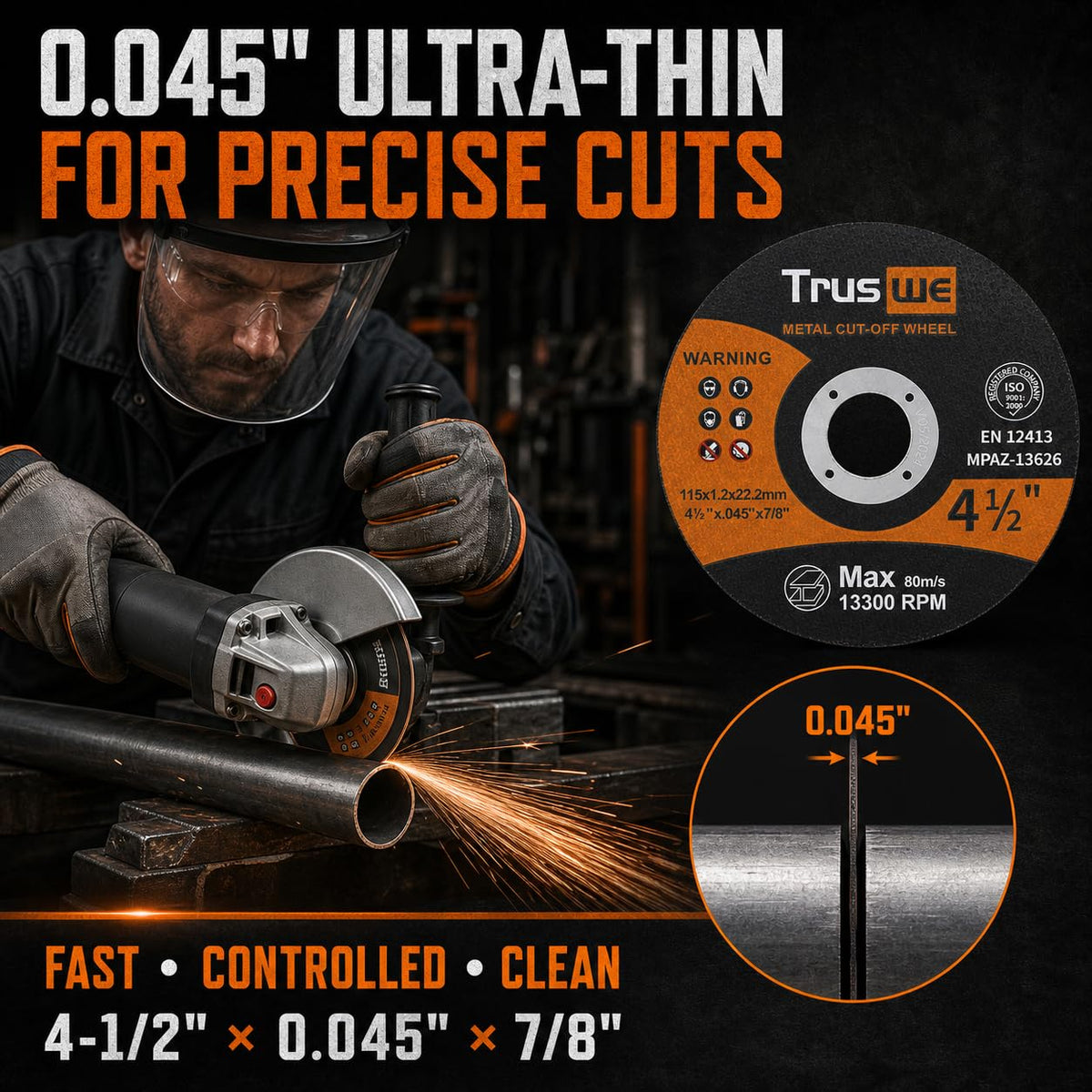4-1/2 Inch Cut Off Wheels, 52 Count Ultra Thin Metal Cutting Discs for Angle Grinders, 0.045 x 7/8 Inch
