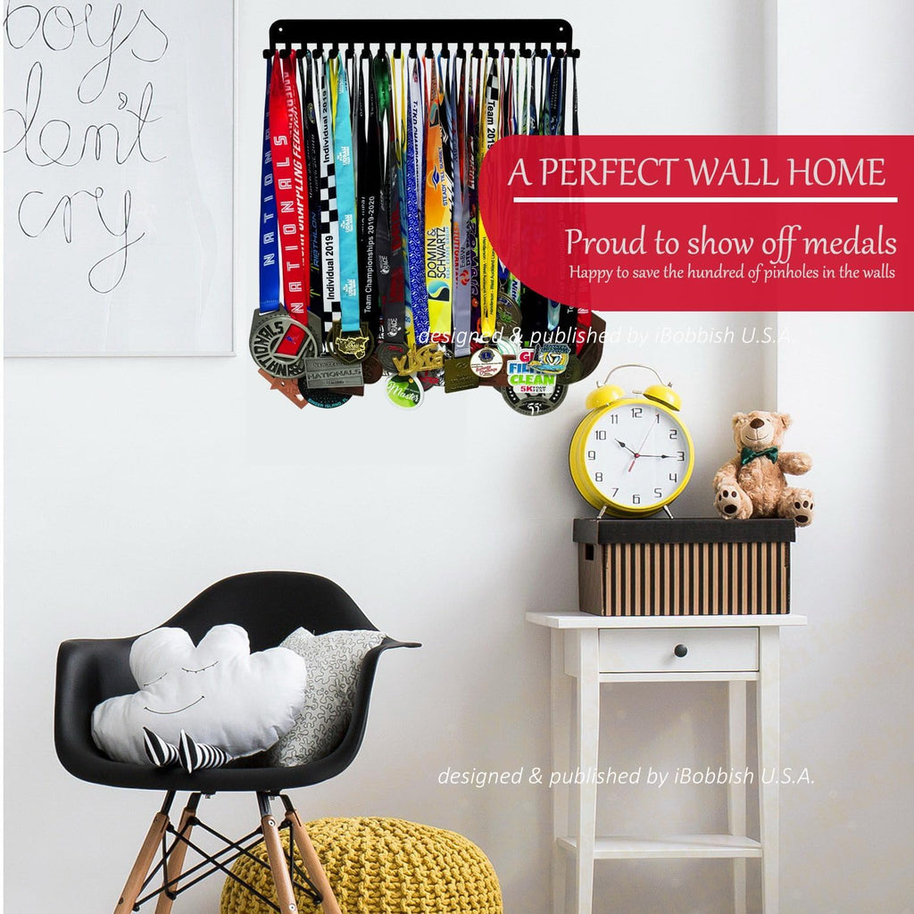 Premium Medal Display Hanger Never Give Up with 20 Hooks,Medal Hanger Display For Wall with 16inchL,race medal