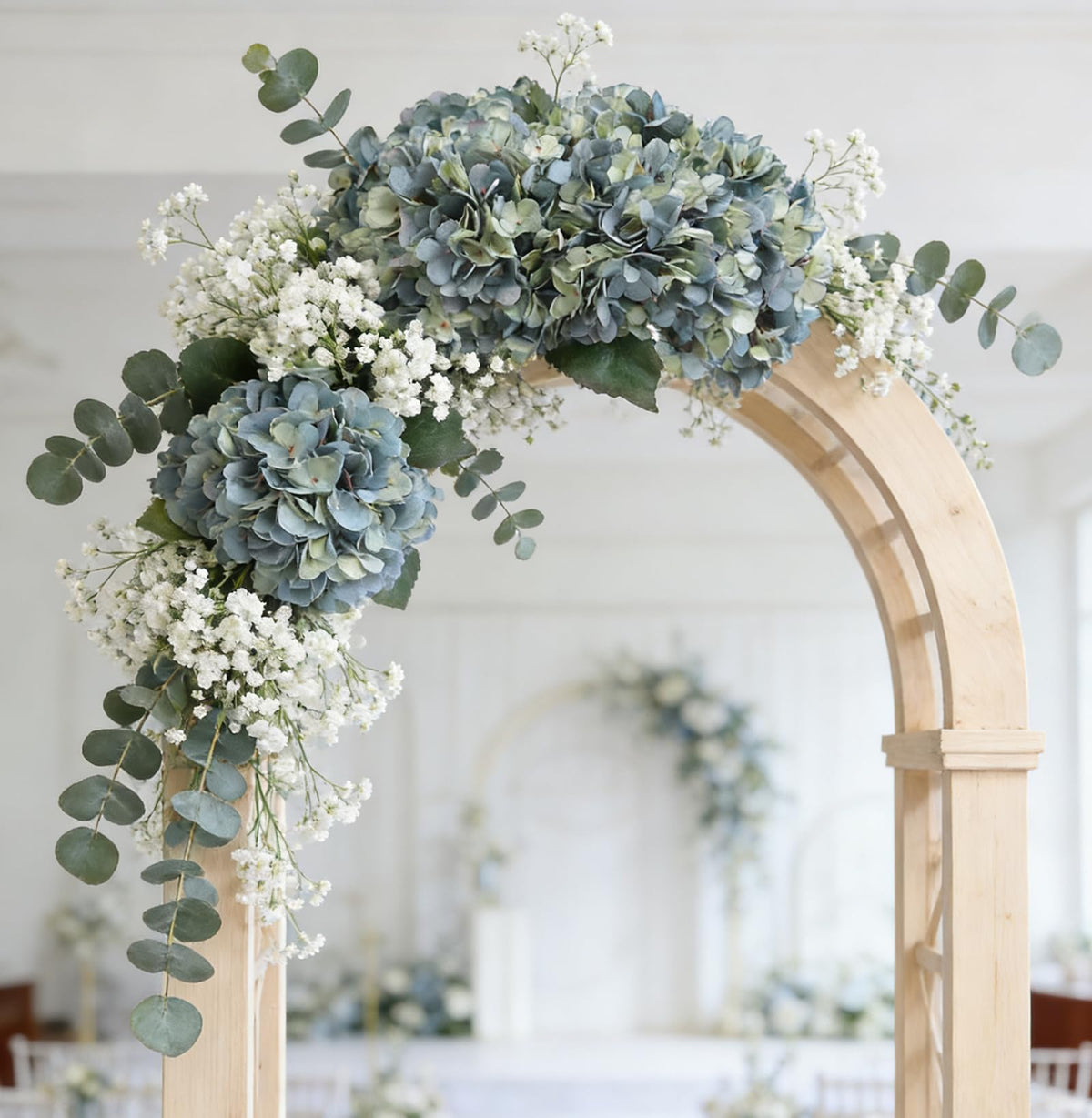 6pcs Silk Hydrangeas Artificial Flowers,Deep Lake Blue