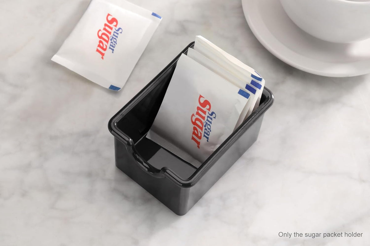 Restaurant-Grade Black Plastic Sugar Packet Holder, SAN Material, Set of 24
