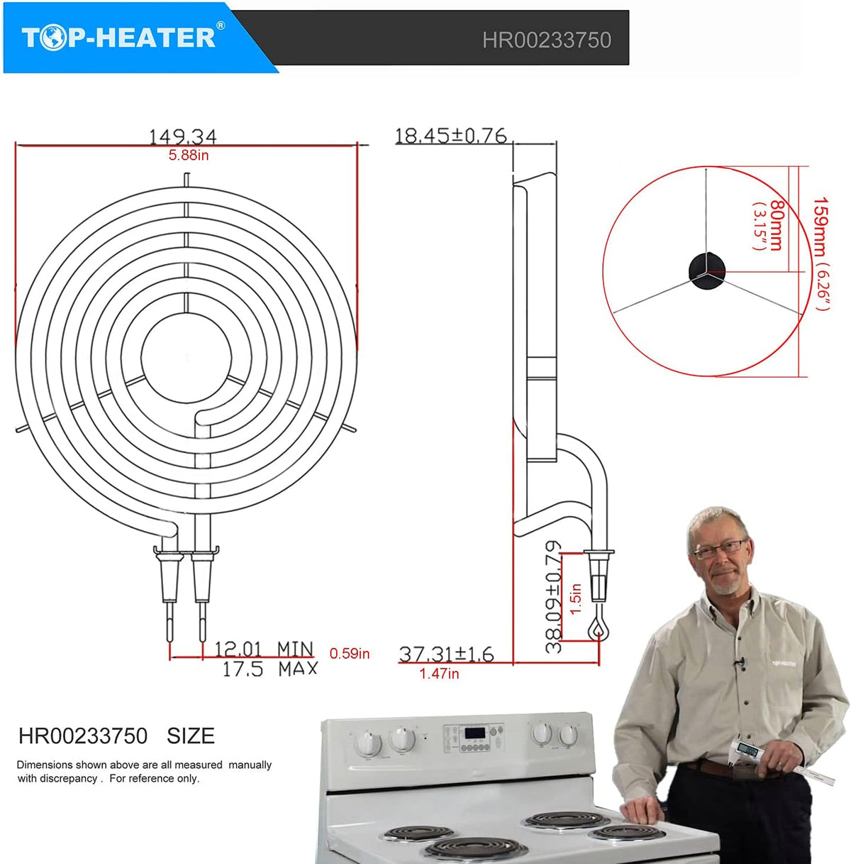 MP15YA Electric Stove Burner Element, 6 Inch 1500W, 2 Pack