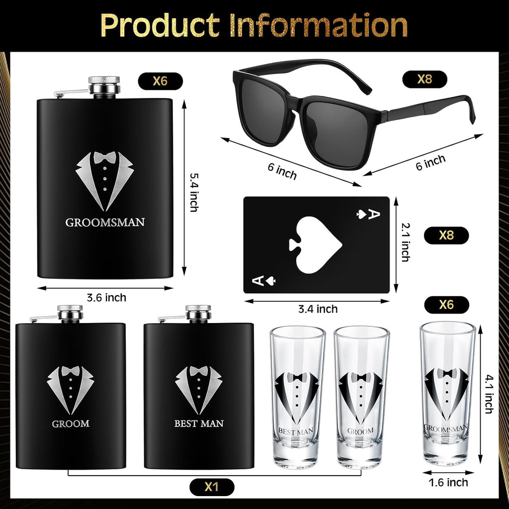 48 Pcs Groomsmen Gifts Box Set Groomsmen Box Stainless Steel Flask Shot Glasses Beer Bottle Poker Card Opener