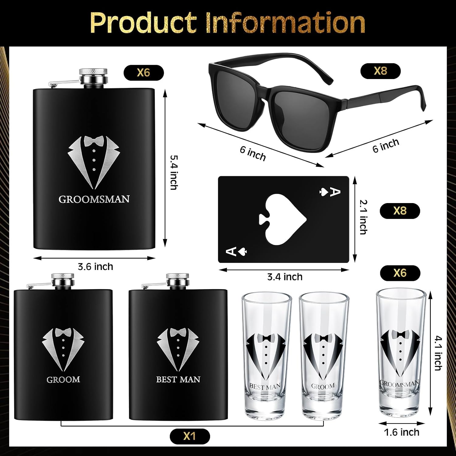 48 Pcs Groomsmen Gifts Box Set Groomsmen Box Stainless Steel Flask Shot Glasses Beer Bottle Poker Card Opener