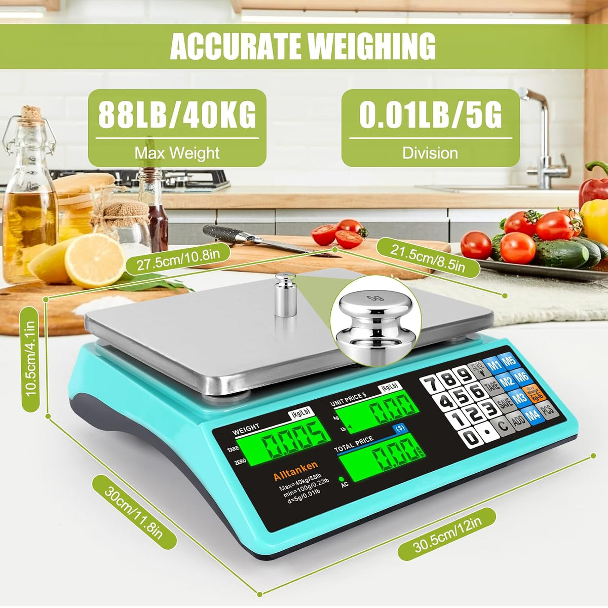 88lb/40kg Commercial Food Scale, Digital Price Computing Scale