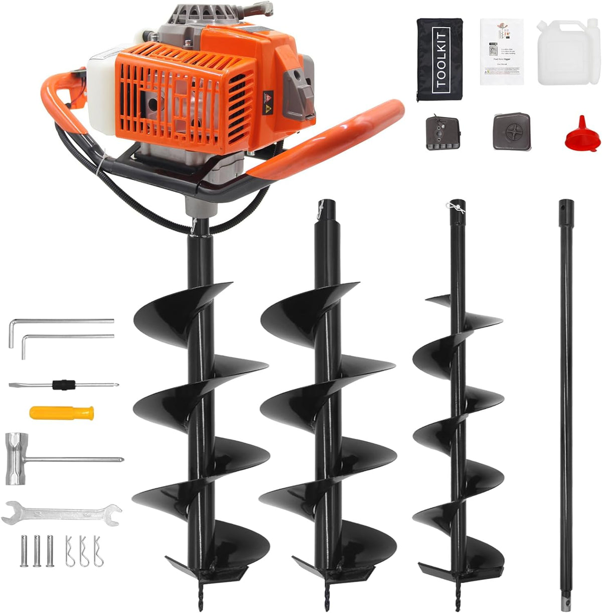 72CC Gas Powered Post Hole Digger with 6 Drill Bits (6", 8") & 1 Ext | 2-Stroke Earth Auger, LightWeight Powerful