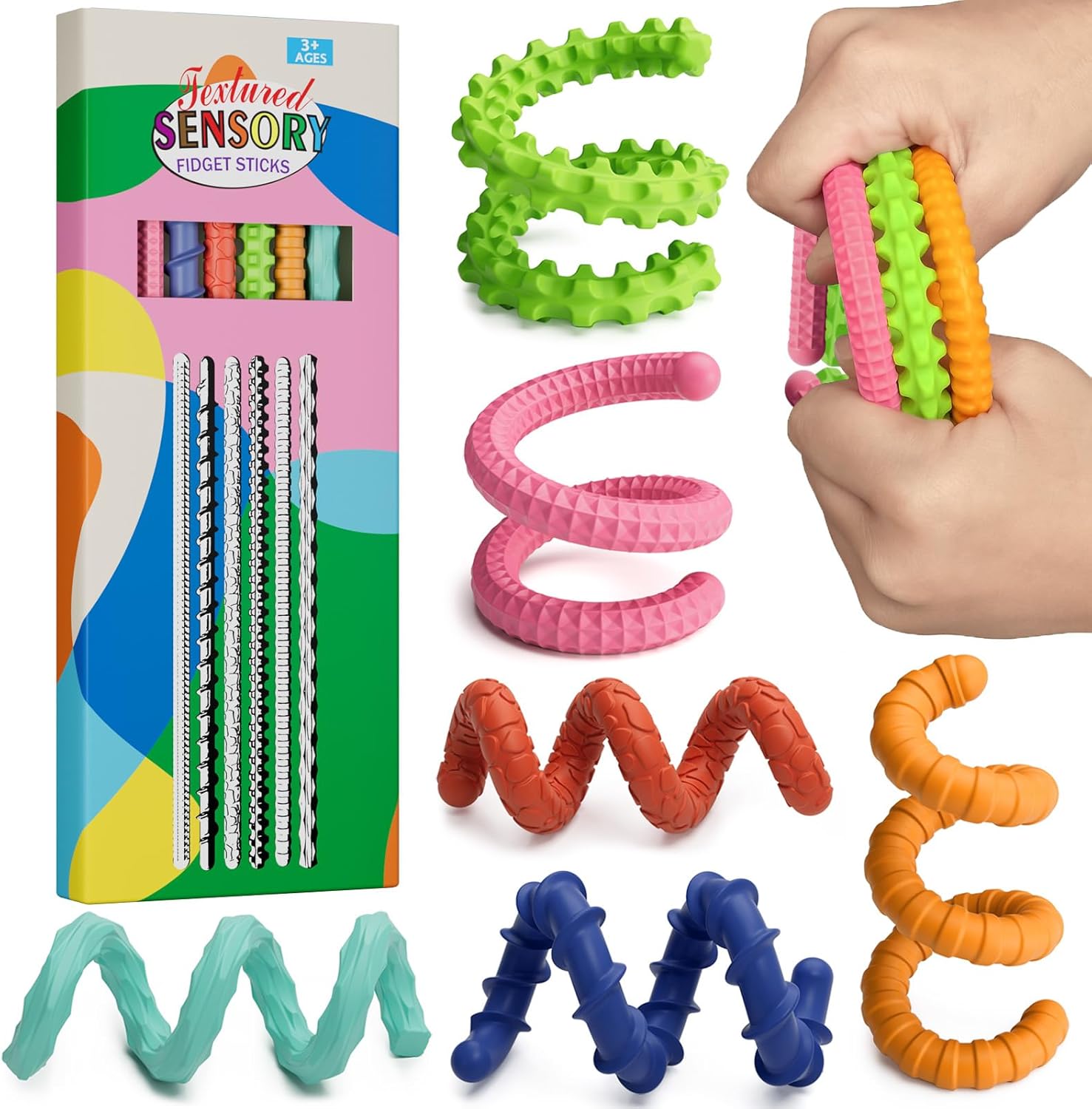 Sensory Fidget Toys for Kids Adults,6PCS Flexible Fidget Sticks for Stress Anxiety Autistic ADHD, Calm Down Travel