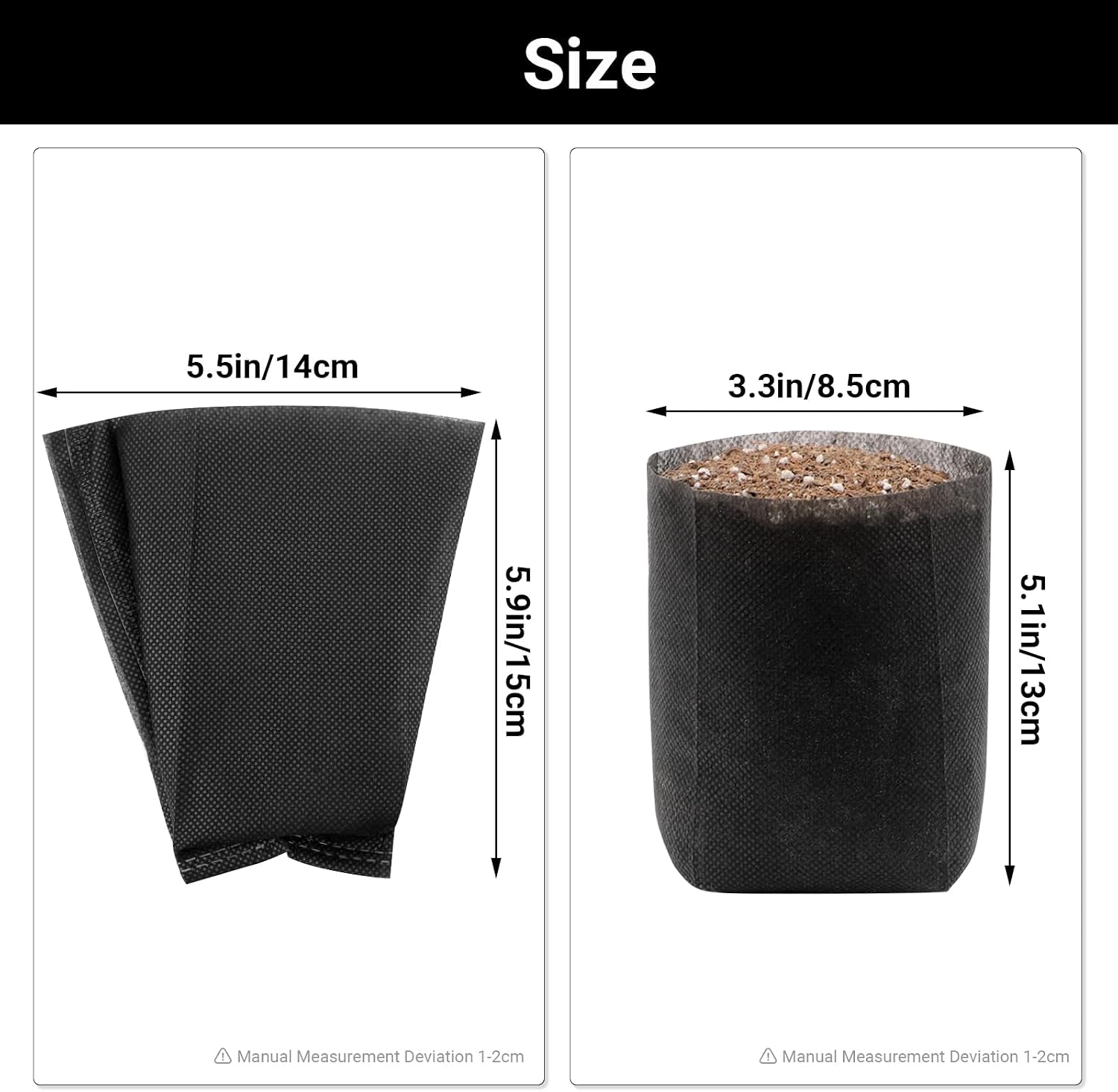 Black Plant Grow Bags for Plants Nursery, Pack of 200 5.5x5.9 Breathable Non-Woven Fabric Grow Bags for Planting